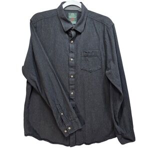 Racing Green Button Down Shirt Mens Large Charcoal Cotton Long Sleeve Textured